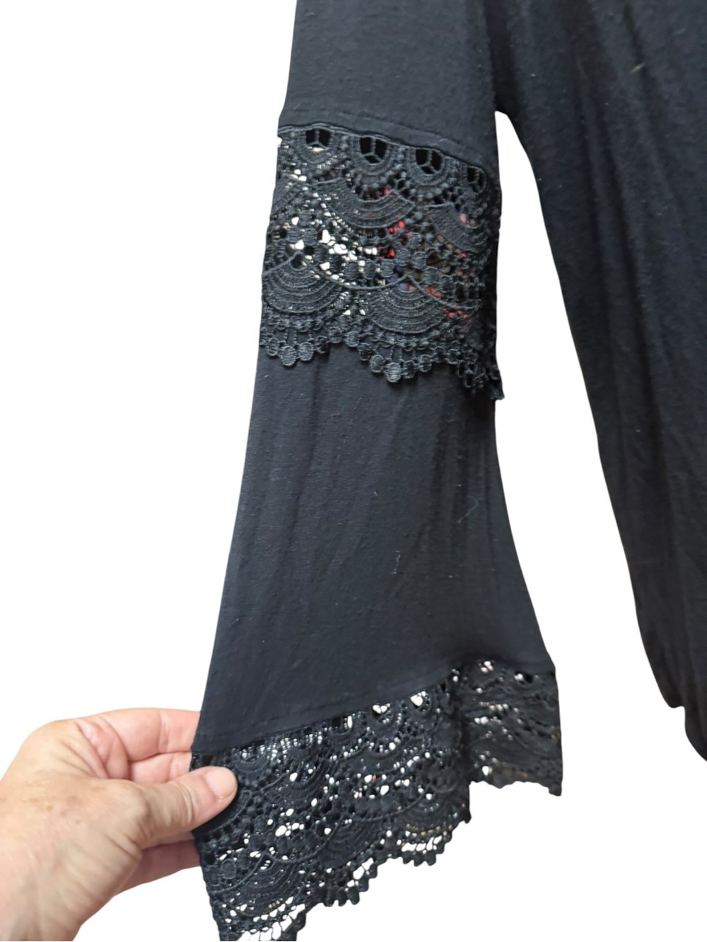 Wrangler Black Lace-Trim Bell Sleeve Tunic Medium - Picture 4 of 9